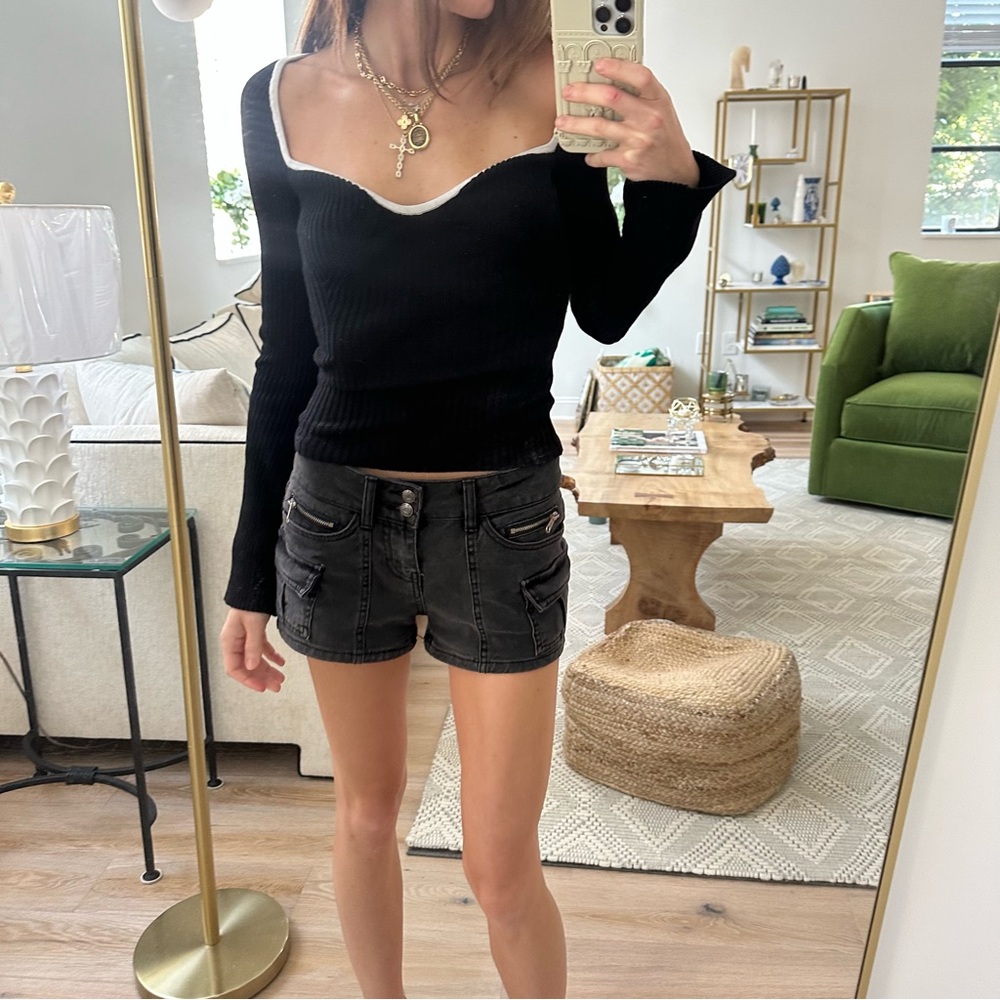 Black Long Sleeve Top with White Trim